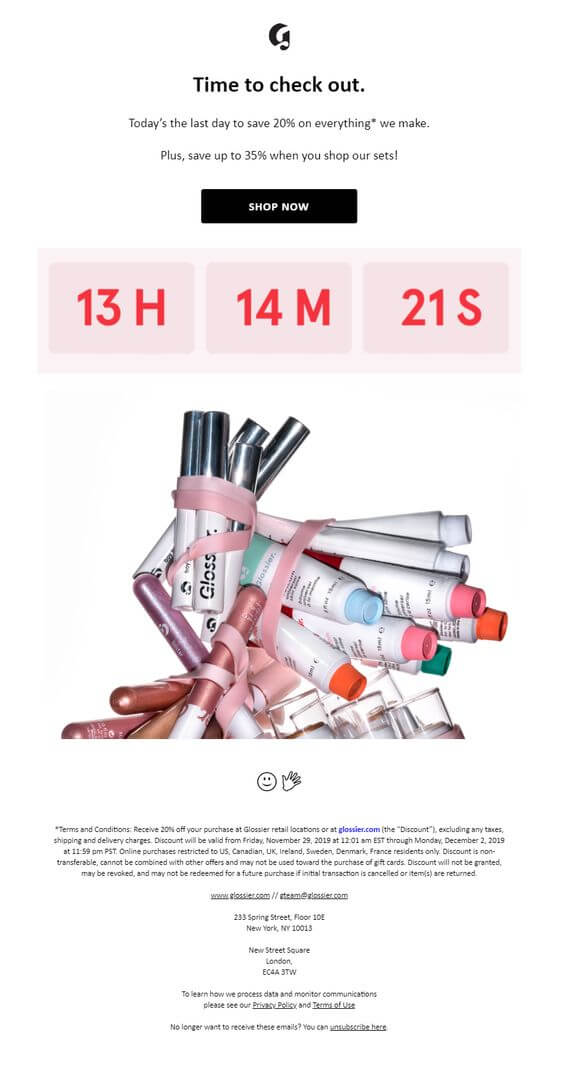 Glossier-countdown-timer-campaign