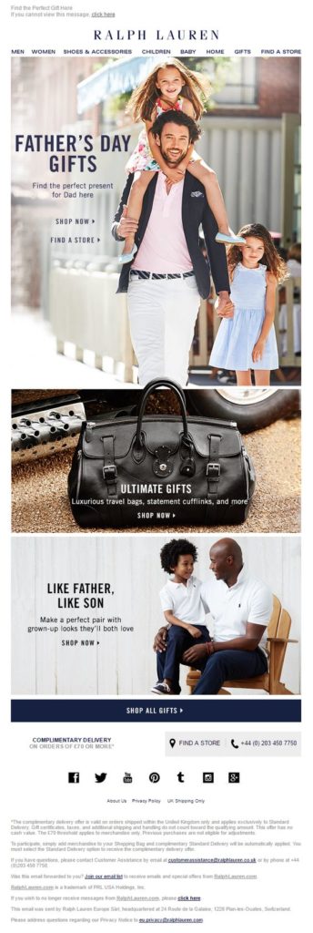 Ralph Lauren Email Marketing examples fathers day