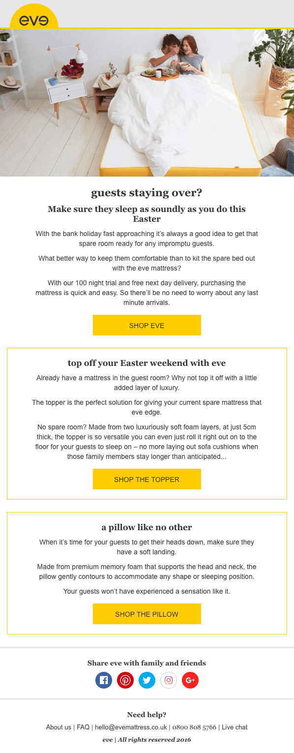 Easter email marketing by eve sleep